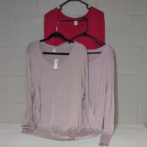 Bundle of Old Navy Luxe Long Sleeve Tops - Red and Pink, NWT